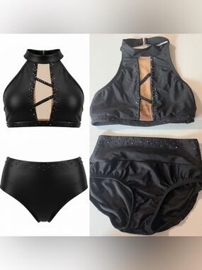 AA dance design costume black 2 piece rhinestoned custom moonlight SA adult